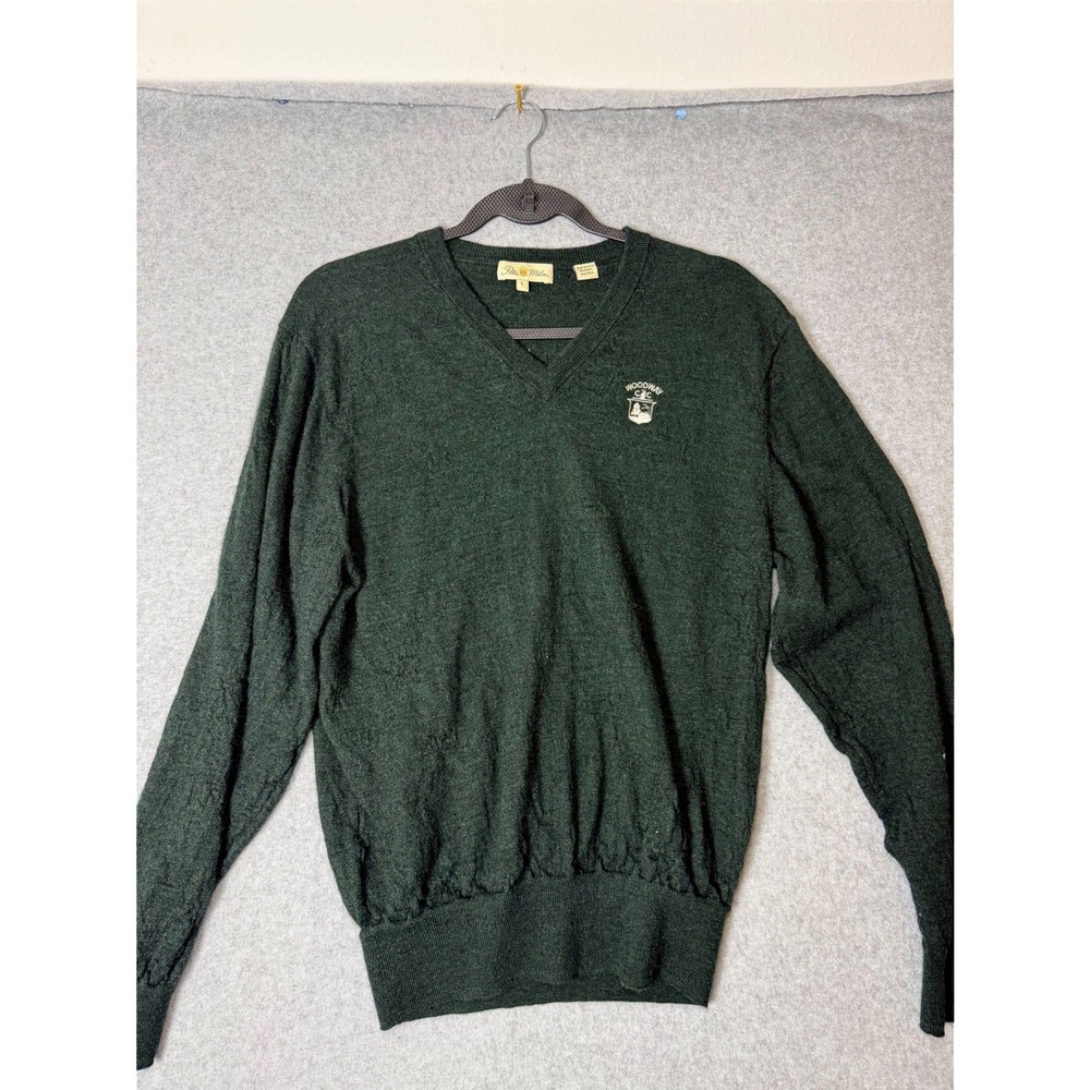 Peter Millar V-Neck Sweater Mens Large Merino Wool Woodway CC Green Pullover